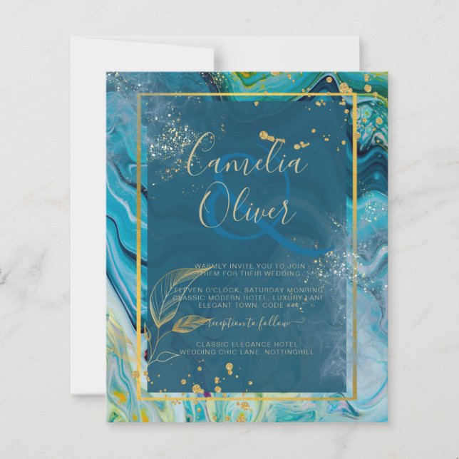 Peacock Blue Guld BLÄCK Abstrakt Bröllop (Framsida)