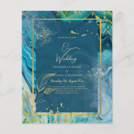 Peacock Blue Guld BLÄCK Abstrakt Bröllop Flygblad