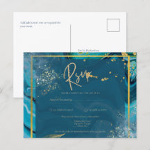 Peacock Blue Guld BLÄCK Abstrakt Bröllop