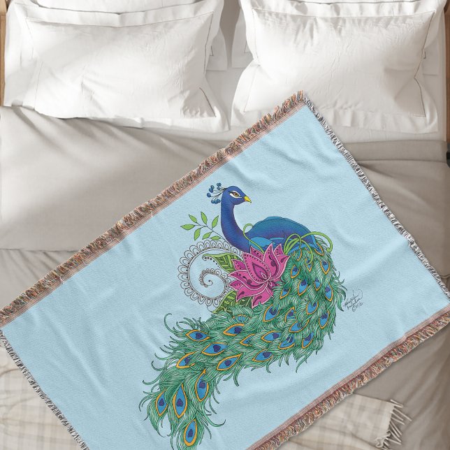 Peacock Blue Lotus Flower Henna Filt (Skapare uppladdad)