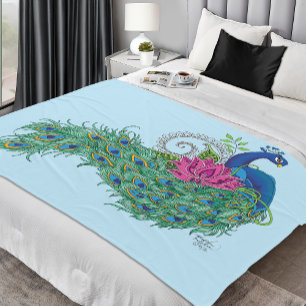 Peacock Blue Lotus Flower Henna Fleecefilt