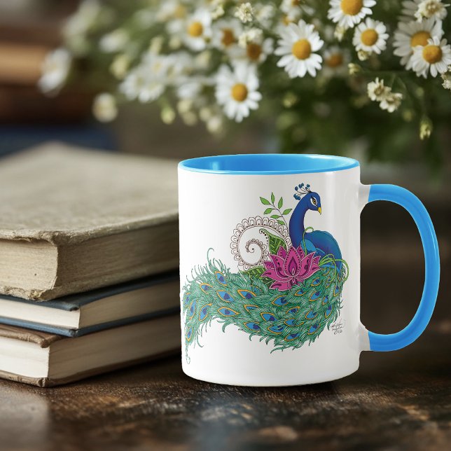 Peacock Blue Lotus Flower Henna Mugg (Skapare uppladdad)