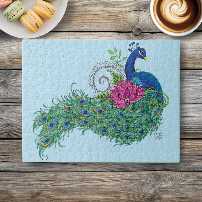 Peacock Blue Lotus Flower Henna Pussel (Skapare uppladdad)
