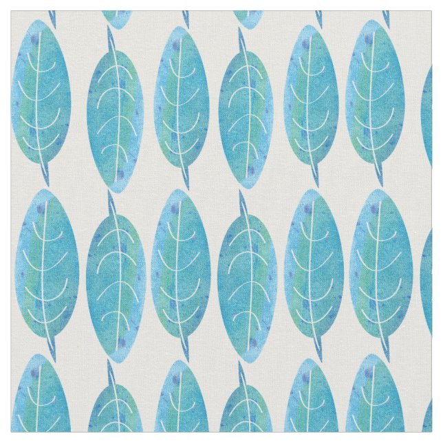 Peacock blue modern vattenfärgsdesign löv tyg (Närbild)