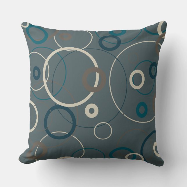 Peacock Blue- och Grått Circles Kudde (Framsida)