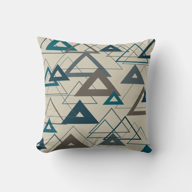 Peacock Blue och Grått Triangles Kudde (Framsida)