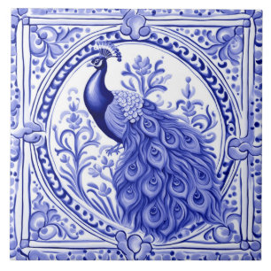 Peacock Blue och Vita portugisiska europeiska Kakelplatta