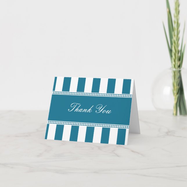 Peacock Blue och White Cafe Rand Tackkort (Framsida)