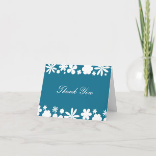 Peacock Blue och White Flower Power Tackkort