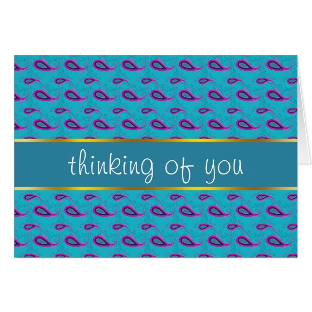 Peacock Blue Paisley Hälsningskort (Framsidan Horizontal)