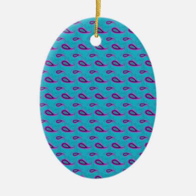 Peacock Blue Paisley Julgransprydnad Keramik (Framsidan)