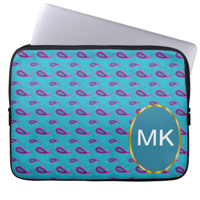 Peacock Blue Paisley Laptop Fodral (Framsidan)