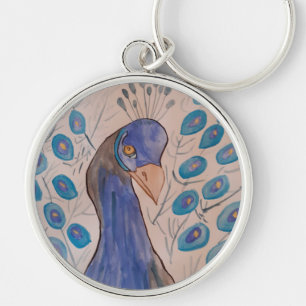 Peacock Blue Rund Silverfärgad Nyckelring