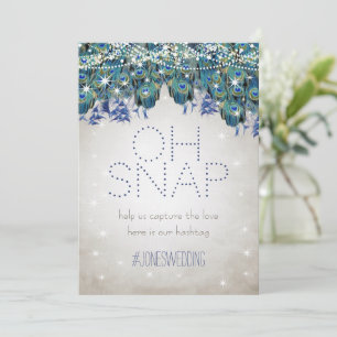 Peacock Blue Silver OH Snap Bröllop Hashtag-kort