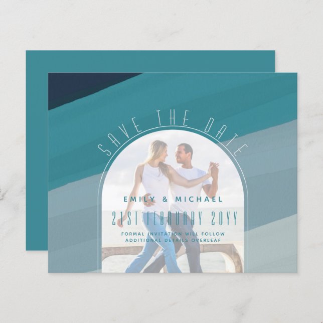 Peacock Blue Teal Bröllop i Modern Sea Glass Ocean (Fram/baksida)