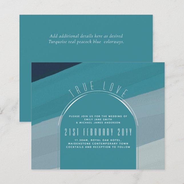 Peacock Blue Teal Bröllop i Modern Sea Glass Ocean (Fram/baksida)