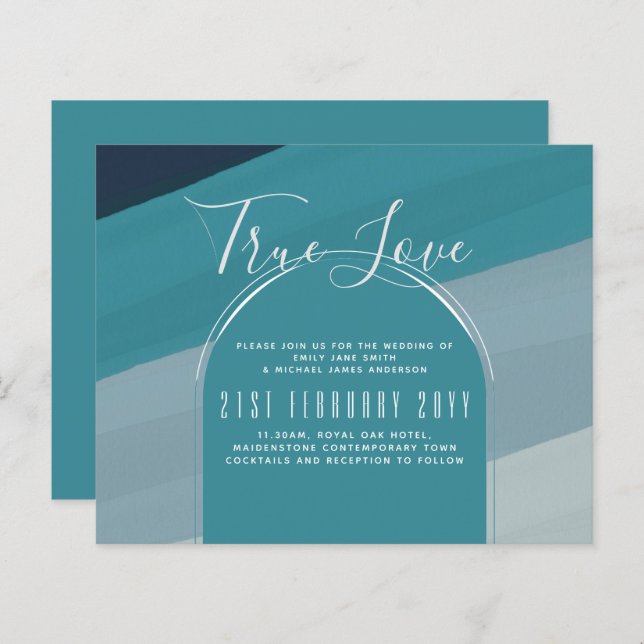 Peacock Blue Teal Bröllop i Modern Sea Glass Ocean (Fram/baksida)