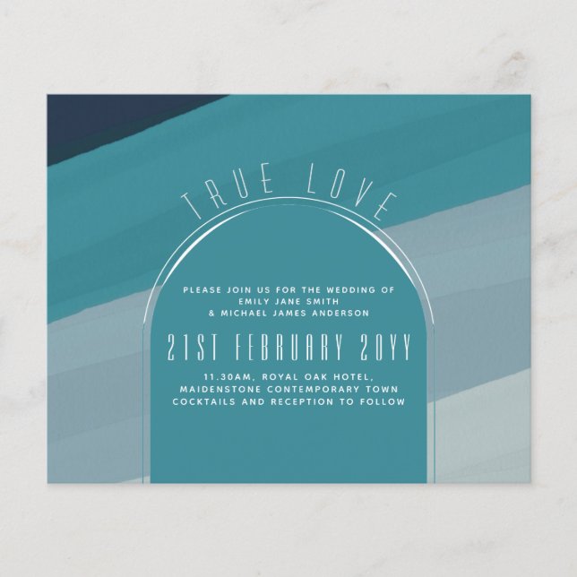 Peacock Blue Teal Bröllop i Modern Sea Glass Ocean Flygblad (Framsidan)