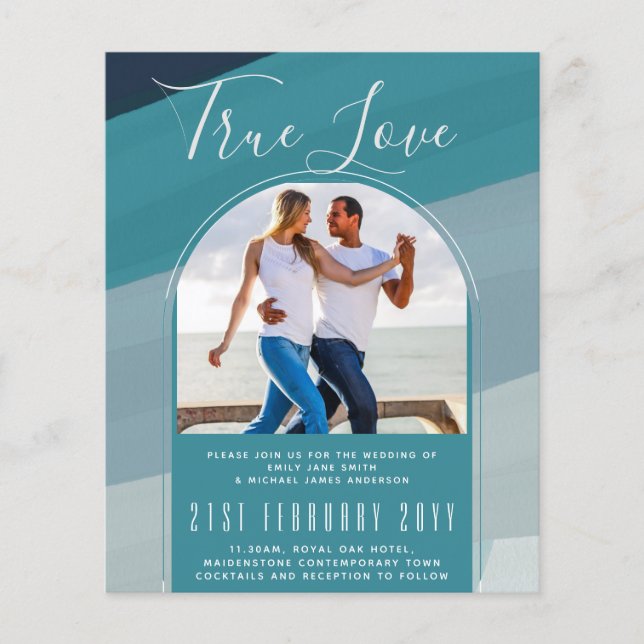 Peacock Blue Teal Bröllop i Modern Sea Glass Ocean Flygblad (Framsidan)