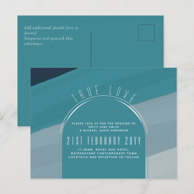 Peacock Blue Teal Bröllop i Modern Sea Glass Ocean Vykort (Fram/baksida)