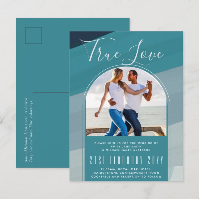 Peacock Blue Teal Bröllop i Modern Sea Glass Ocean Vykort (Fram/baksida)