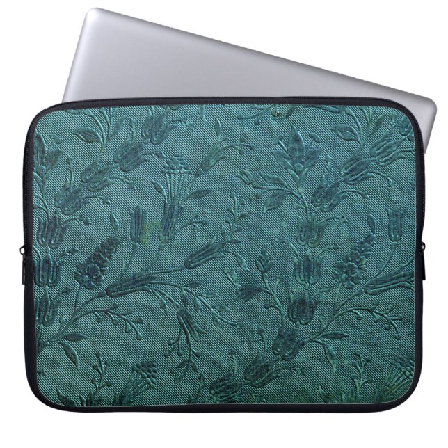 Peacock Blue Vintage Embroidery Laptop Sleeve (Framsidan)