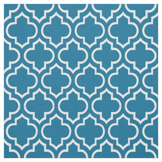 Peacock Blue, White Moroccan Quatrefoil #6 Tyg (Provkarta)