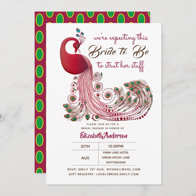 Peacock Brie 2 var en stark kraft för hennes Saker Inbjudningar (Fram/baksida)