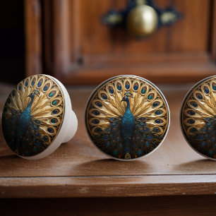 Peacock British Royal Blue Victorian Art Deco Knopp