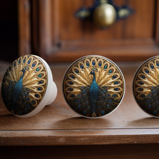 Peacock British Royal Blue Victorian Art Deco Knopp (Skapare uppladdad)