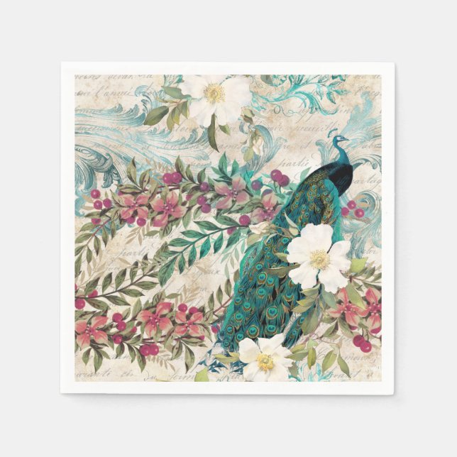 Peacock Bröllop levererar Pappra blöjor Pappersservett (Framsidan)