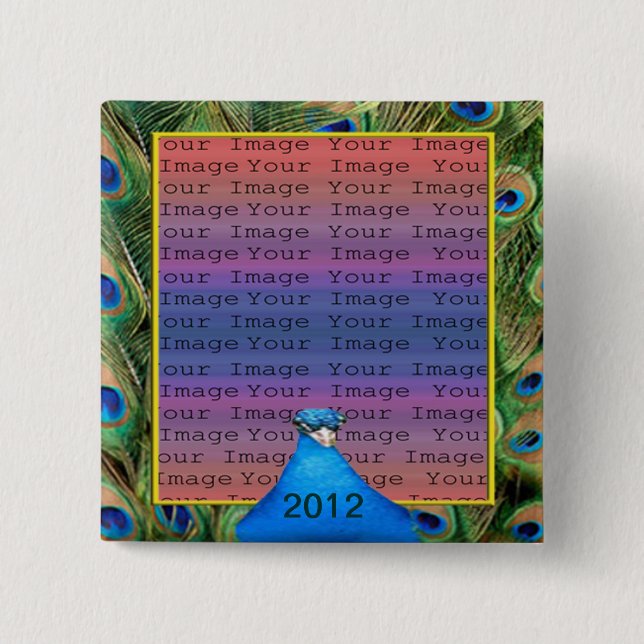 Peacock Bröllop Photo Button Knapp (Framsida)
