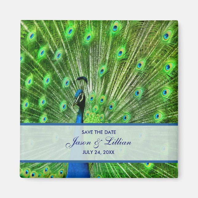Peacock Bröllop spara datum Magnet (Framsidan)