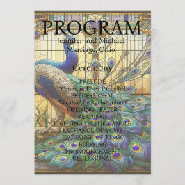 Peacock Bröllop-stärkt glasprogramkort Program