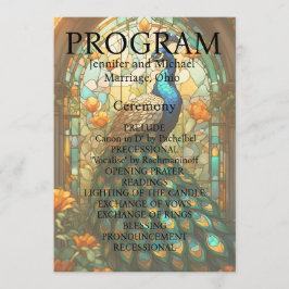 Peacock Bröllop-stärkt glasprogramkort Program