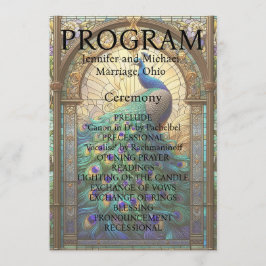 Peacock Bröllop-stärkt glasprogramkort Program