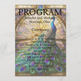 Peacock Bröllop-stärkt glasprogramkort Program