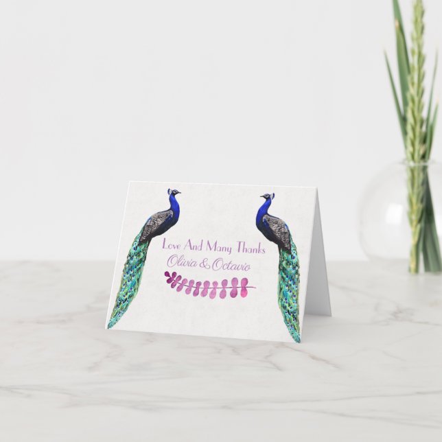 Peacock Bröllop Tack Kort (Framsida)