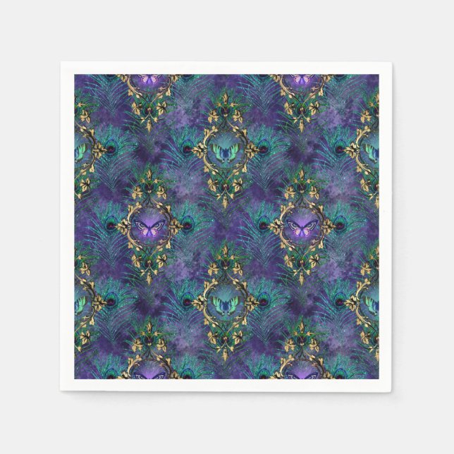 Peacock Buttefllies Bröllop förnödenheter Napkins Pappersservett (Framsidan)