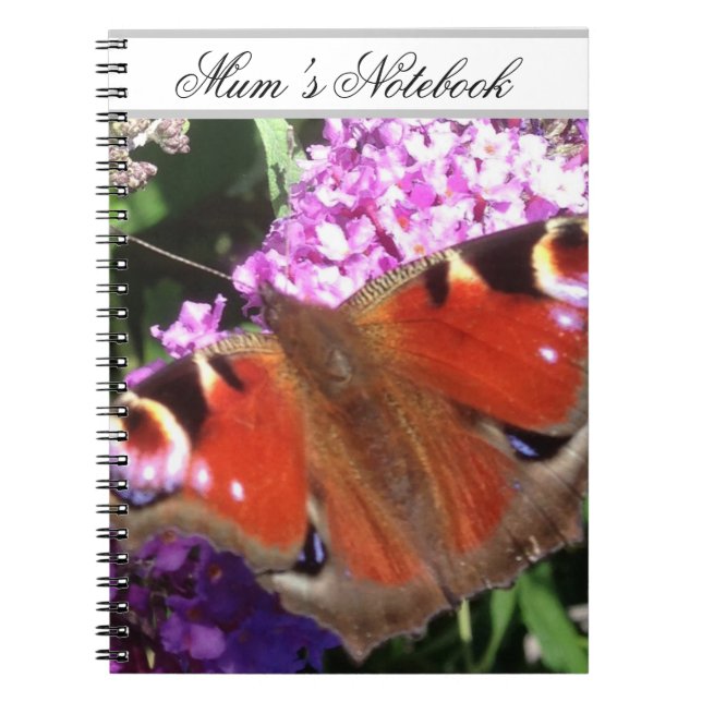 Peacock Butterfly och     BuddleiaNotebook Anteckningsbok (Framsidan)
