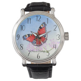Peacock Butterfly Watercolor Painting Armbandsur