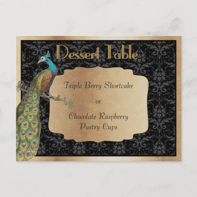 Peacock Champagne Dessert Candy Buffet Bord Sign Vykort (Framsida)