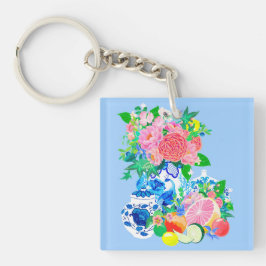Peacock Chinoiserie Flower Vas Acrylic Keychain
