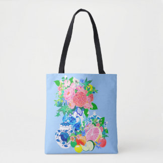 Peacock Chinoiserie Vas med Flowers Shopping bag Tygkasse