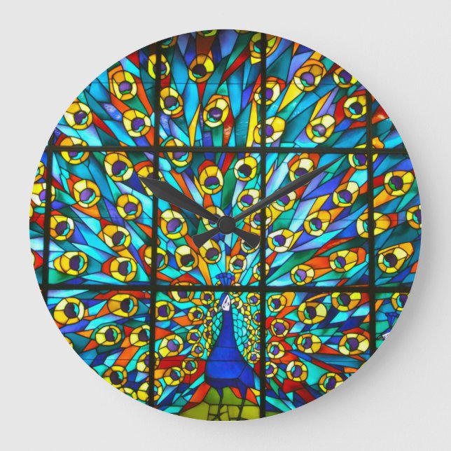 Peacock Clock av skalat glas Stor Klocka (Framsida)