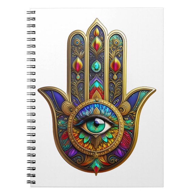 Peacock Color Flower Petals Hamsa Green Third Eye Anteckningsbok (Framsidan)