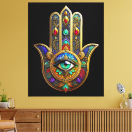 Peacock Color Flower Petals Hamsa Green Third Eye Canvastryck