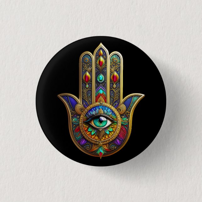 Peacock Color Flower Petals Hamsa Green Third Eye Knapp (Framsida)