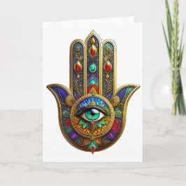 Peacock Color Flower Petals Hamsa Green Third Eye Kort