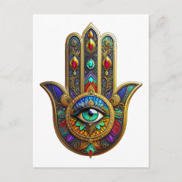 Peacock Color Flower Petals Hamsa Green Third Eye Vykort